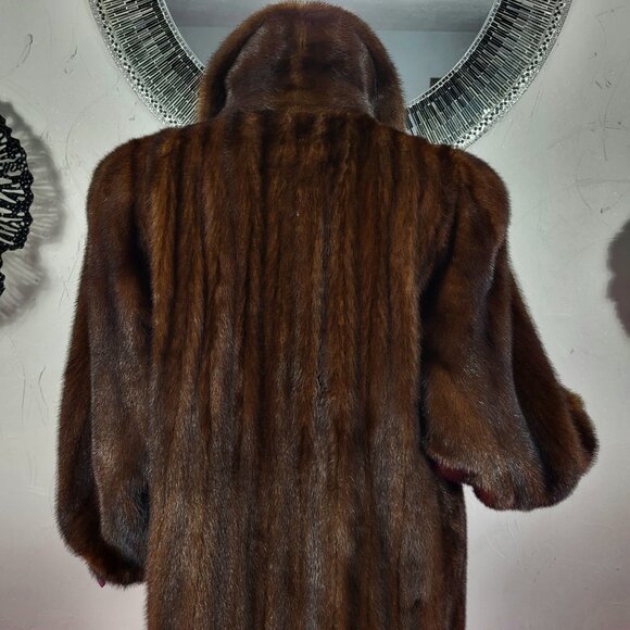 VINTAGE~PLUS 1X/2X~RANCH BROWN MAHOGANY GENUINE REAL FULL LENGTH MINK FUR COAT - Picture 14 of 16
